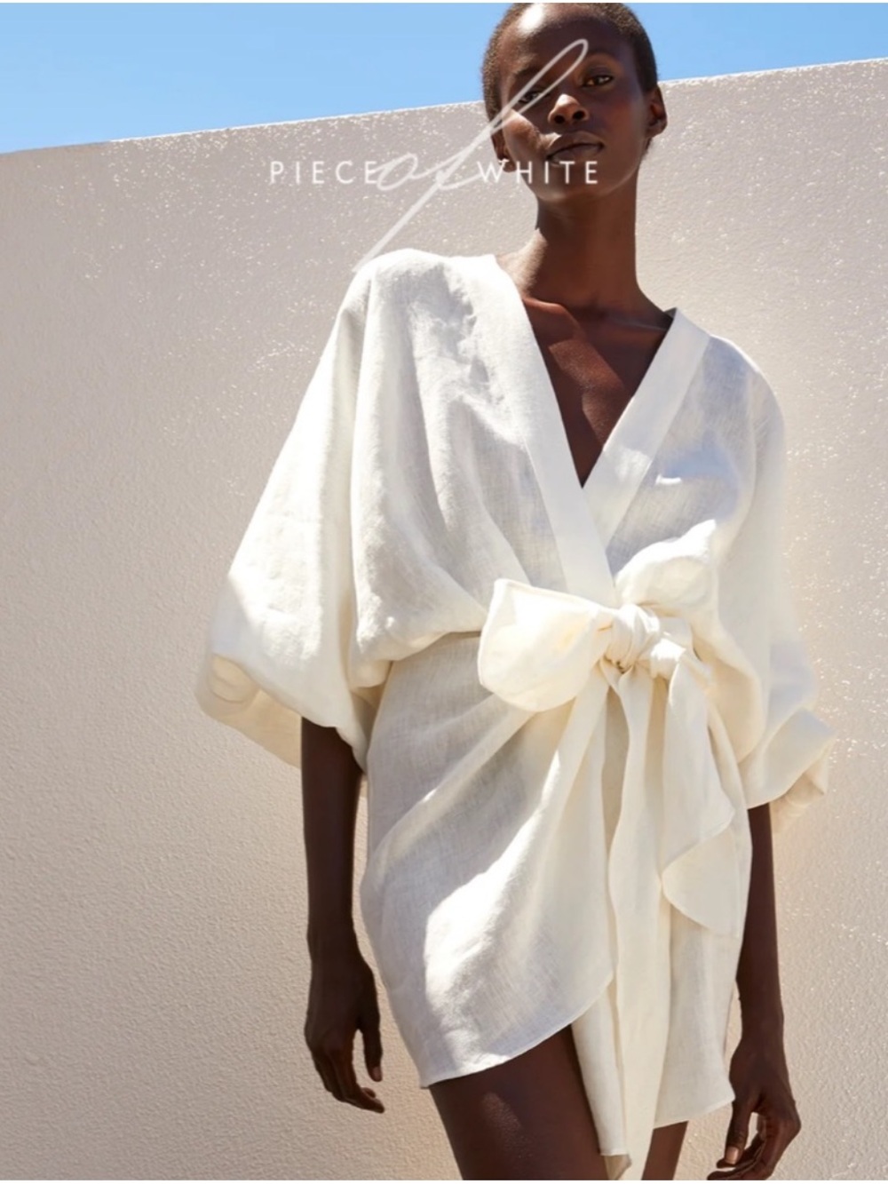 Piece of White Peony Dress in White Linen